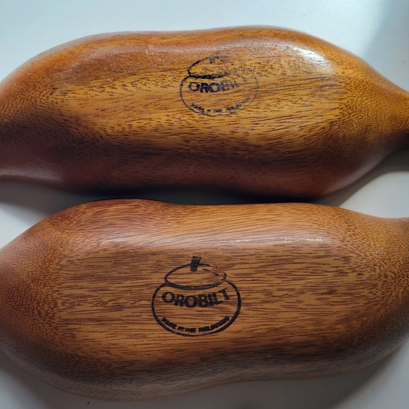 Orobilt VTG MCM Monkey Pod 12x4x2 Wood Set 2 Leaf Fruit Snack Bowl Fall Holidays - Picture 4 of 15